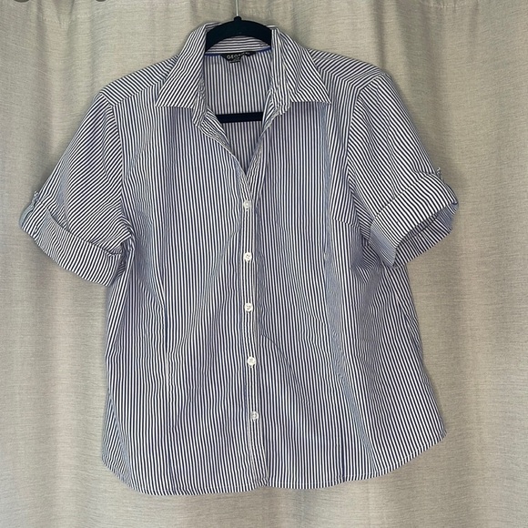GEORGE PIN STRIPE BUTTON UP WITH CUFF SLEEVES - Picture 1 of 6